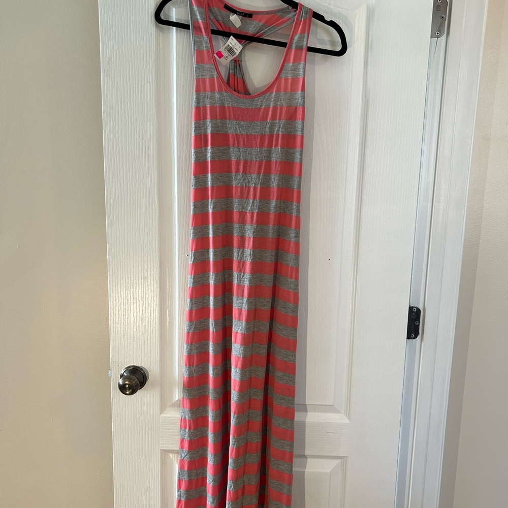 Striped Sleeveless Maxi Dress - Coral and Gray